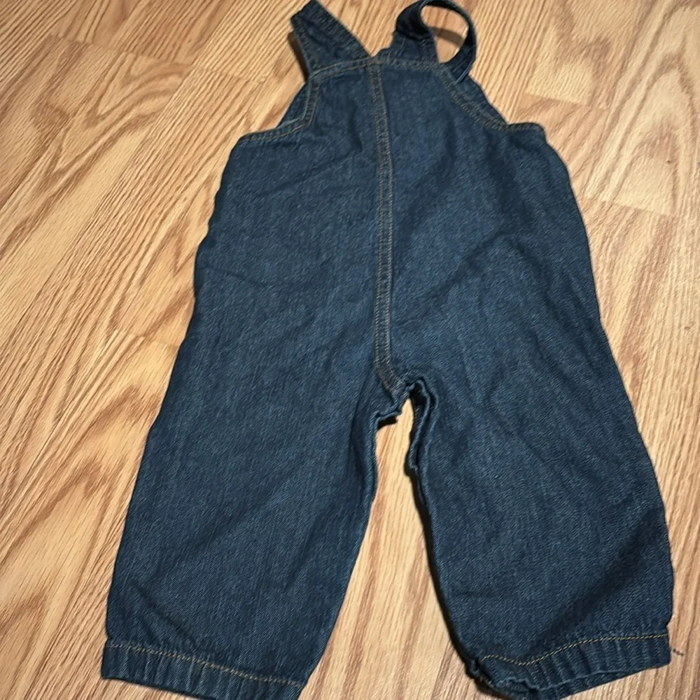 Carters dinosaur blue Jean overalls/ suspenders 9 months shorts